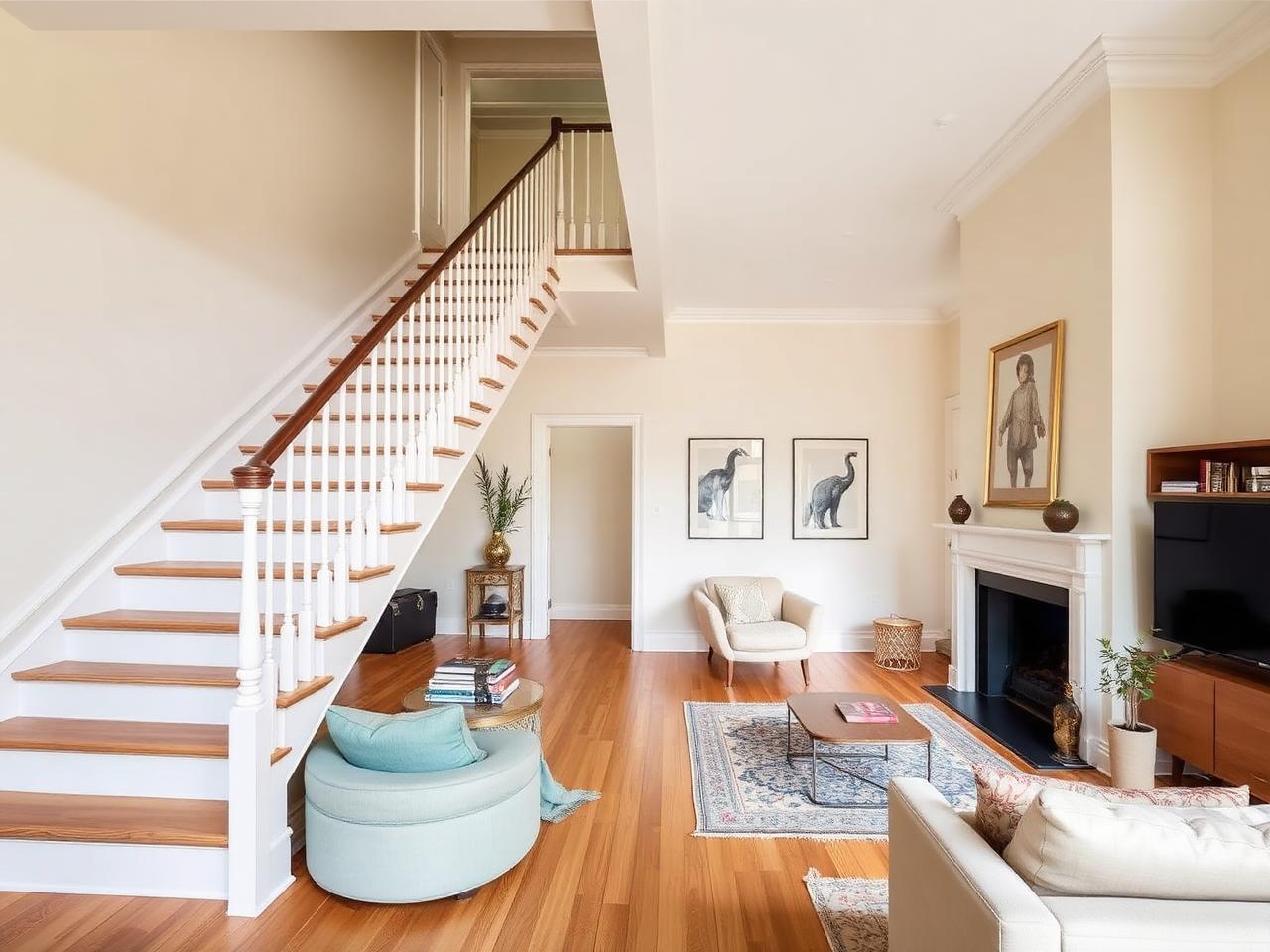 Fully renovated Victorian semi-detached interior with restored staircase in Etobicoke